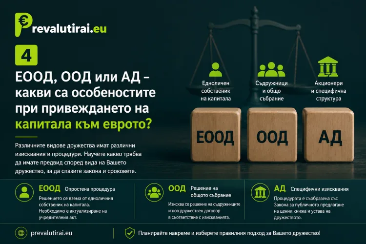 ЕООД, ООД или АД – какви са особеностите при привеждането на капитала към еврото?